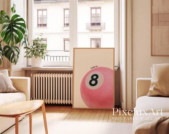 Lucky 8 Ball Print, Pool Ball Print, Vintage Game Room Decor, Luck Wall Art, Pink Billiards Print, Pool Print, Retro Art, Funky Vintage Art, image 8