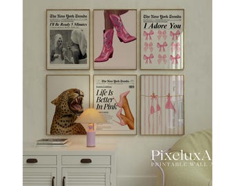 Pink Leopard Wall Art Set – 6 Trendy Posters, Y2K Fashion Decor, Pink Leopard Print, Aesthetic Dorm Room Decor, Cheetah Poster for Bedroom, image 3
