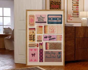 Vintage Matchbox Art Print – Retro Matchbooks Poster for Dorm Room Decor, Unique Matchbox Display Wall Art, Matchbooks Posters for Gifts, image 1
