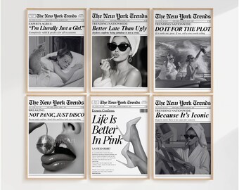 Set of 6 Trendy Newspaper Print – Girly Newspaper Poster, Decorative Newspaper Art Print, Black & White Newspaper Prints, Newspaper Wall Art, image 9