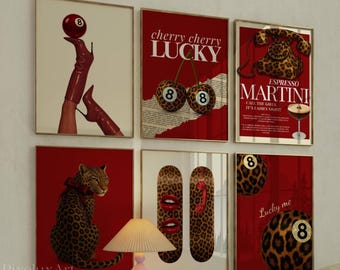 Retro Girly Wall Art Set – 6 Trendy Posters, Y2K Fashion Decor, Trendy Leopard Prints, Aesthetic Dorm & Apartment Decor, Leopard Wall Art, image 1