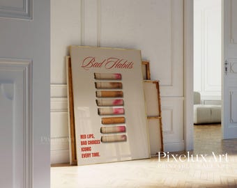 Trendy Wall Print - Red Lips, Cigarettes & Iconic Chaos, Retro Wall Art, Coquette Aesthetic Print, Vintage Poster, Girl Apartment Decor, image 3