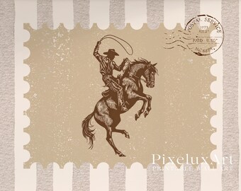 Cowboy Rodeo Poster | Western Wall Art Print | Rustic Stamp Design | Country Farmhouse Decor | Vintage Cowboy Illustration, image 5