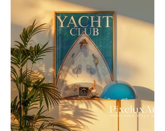 Yacht Club Poster, Vintage Sailboat Magazine Print, Summer House Poster, Luxury Print, Old Money Aesthetic Summer Poster, Coastal Wall Art, image 6