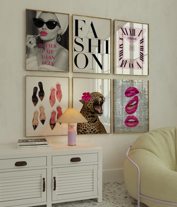 Retro Pink Leopard Gallery Wall Art Set: Y2K Fashion Prints (Digital Download)