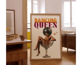 Dancing Queen Retro Wall Art, Disco Ball Head Print, Funky Wall Art, Y2K Aesthetic Print, Trendy Bar Cart & Dorm Decor, Trendy Wall Art, image 7