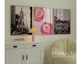 Pink Black Gallery Wall Set, Collage Apartment Print, Pink Gray Y2k Fashion Print, Preppy Stylish & Cool Girl Aesthetic Art for Dorm Room, image 5