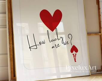 Set of 3 Ace of Hearts Prints, Black Red Navy Wall Art, Playing Card Poster Set, Typography Print, Romantic Aesthetic Decor, How Lucky Print, image 8