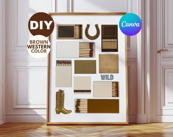 Western Brown Matchbook Canva Template • DIY Custom Matching Poster, Personalized Matchbox, Editable Matchbook Blank Art Gift, Western Art, image 1