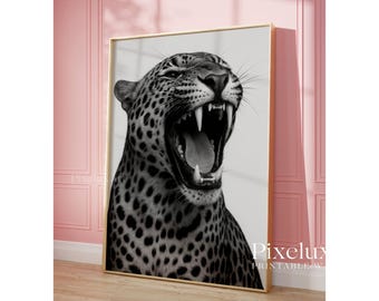 Black & White Cheetah Poster – Leopard Roar Art, Museum Quality Leopard Photo Print, Vintage Aesthetic Wall Art, Maximalist Photo Art Print, image 7