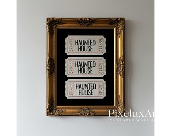 Haunted House Ticket Wall Art – Vintage Spooky Halloween Printable, Retro Haunted Ticket Poster for Rustic Fall Decor, image 1