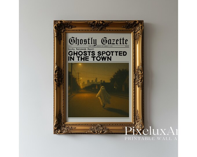 Ghostly Gazette Halloween Newspaper Art – Spooky Ghost…