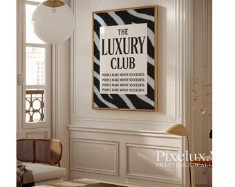 Luxury Club Zebra Print Poster, Black and White Wall Art, Luxury Fashion Print, Hypebeast Aesthetic, Retro Print, Trendy Black White Quote, image 4