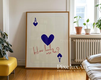 How Lucky Are We Print, Navy Ace of Hearts Wall Art, Playing Card Poster, Aesthetic Romantic Print, Trendy Apartment Decor, Ace Cards Poster, image 7