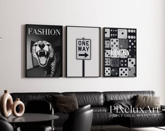 Set of 6 Trendy Black and White Gallery Wall Art, Dice, Modern Aesthetic Gallery Apartment Decor, Fashion Wall Art, Stylish Y2K Wall Art, image 5