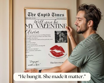 Valentines Day Newspaper Template, Will You Be My Poster, Cupid Post Newspaper for Valentines Day Gift, Grab the Kiss Canva DIY Newspaper, image 6