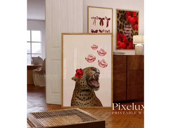 Red Leopard Kiss Wall Art
