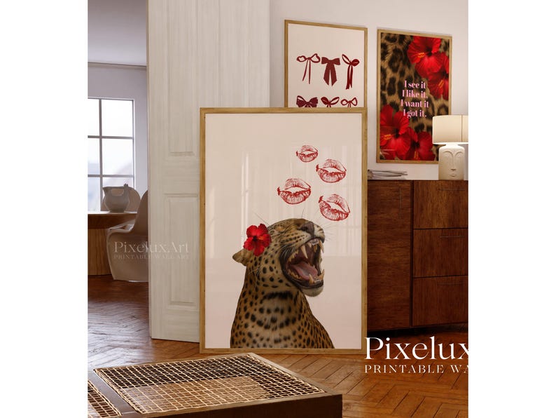 Red Leopard Kiss Wall Art