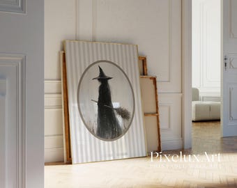 Vintage Witch Wall Art – Spooky Halloween Printable with Witch Hat & Broom, Gothic Dark Academia Rustic Fall Decor Print, image 4