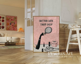 Makeup Poster, Retro Girly Wall Art, Lipstick Print, Feminine Dorm Art, Chic Perfume Illustration, Preppy Vanity Wall Art, Feminist Poster, image 4