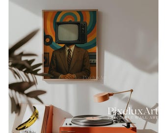 Retro TV Head Wall Art, Vintage Television Poster, Surreal Pop Art Print, 70s Nostalgia Decor, Funky Wall Art for Home or Office, Retro Art, image 7