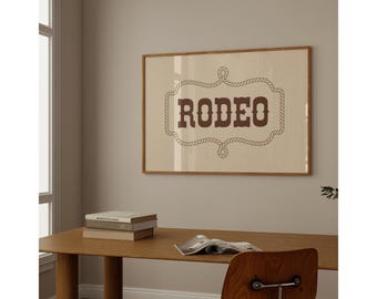 Rodeo Western Wall Art Print, Cowboy Rope Poster, Rustic Ranch Decor, Wild West Nursery Art, Country Western Horseshoe Aesthetic, image 1