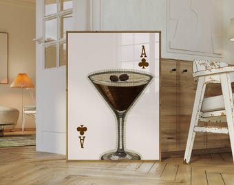 Espresso Martini Art Print, Trendy Martini Print, Cocktail Poster, Bar Cart Poster, Cocktail Print, Aesthetic Espresso Martini Print, image 1