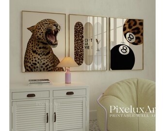 Retro Neutral Leopard Wall Art Set of 6 | Trendy Leopard Posters, Y2K Fashion Animal Cheetah Wall Art Set, Aesthetic Dorm & Apartment Decor, image 3