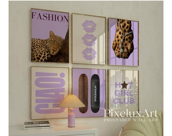 150+ Purple Leopard Wall Art Set, Preppy Room Decor, Y2K Aesthetic Prints, Trendy Gallery Wall Bundle, Coquette Poster, Baddie Room Art, image 8