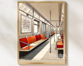 NYC Subway Art Print, New York Subway Train Poster, Minimal Modern Wall Art, Abstract Minimal Art, Subway Decor, New York Print, Mid Century, image 9