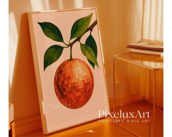 Retro Orange Disco Ball Decor, Trendy Kitchen Prints, Fruit Art Print, Citrus Fruit Poster, Funky Food Home Decor, Vintage Food Poster,, image 3