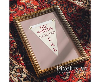 Custom Wedding Pennant Flag | Vintage Custom Pennant Flag, Personalized Couple Gift, Printable Anniversary Decor, Retro Engagement Wall Art, image 7