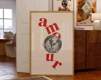 Disco Amour Wall Art, Retro Collage Wall Art, Funky Vintage Print, Aesthetic Poster for Cool Dorm Room Decor, Funky Trendy Wall Decor, image 1