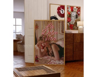 Trendy Collage Apartment Print, La Dolce Vita Y2k Wall Art Trendy Print, Pink Stylish And Cool Girl Aesthetic Art for Teen & Dorm Room, image 3