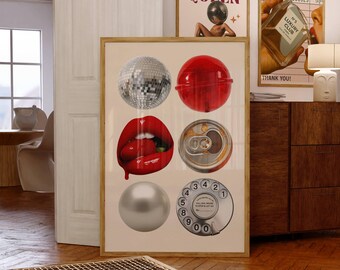 Retro Collage Wall Art, Funky Vintage Print, Trendy Aesthetic Poster for Cool Dorm Room & Gallery Wall Decor, Pop Icons Artwork, Retro Arts, image 1