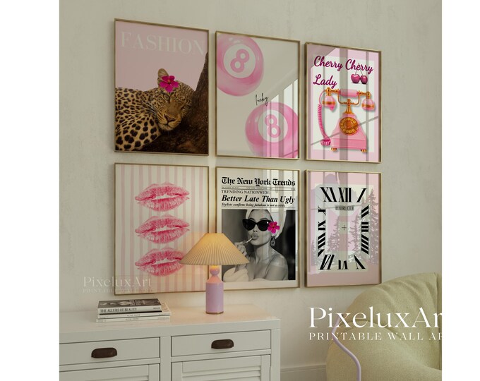 Pink Leopard Wall Art Set: Coquette Dorm Wall Decor…