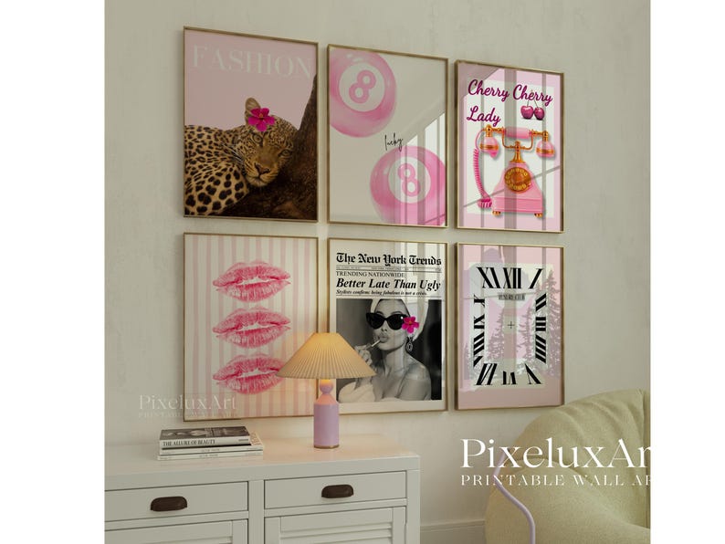 Pink Leopard Wall Art Set: Coquette Dorm Wall Decor (Digital Download