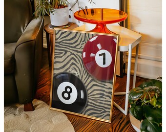 Retro 7 & 8 Ball Print: Y2K Zebra Background (Digital Download, image 6