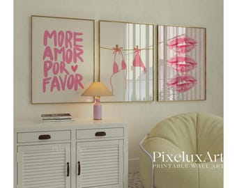 Pink Wall Art Set of 6, Y2K Aesthetic Prints, Girly Bedroom Wall Decor, Amor Poster, Bow & Lips, Leopard, Bikini Poster for Dorm Room Print, image 5