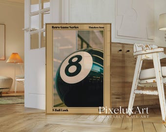 Retro Lucky 8 Ball Print, Pool Ball, Collage Wall Art, Game Room Print, Trendy Retro Bar Cart Print, Retro 70s Poster, Trendy Wall Art,, image 4