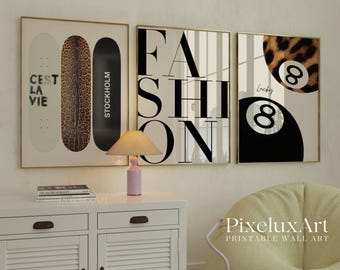 Gallery Leopard Fashion Poster Set – 6 Trendy Posters, Stockholm Style Y2K Fashion Decor, Aesthetic Leopard, Skateboard &  Heels Print, image 4