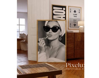 Set of 6 Trendy Black and White Gallery Wall Art, Aesthetic  Chic Apartment Decor, Trendy Leopard, Ace Card Print, Stylish Y2K Wall Art, image 6