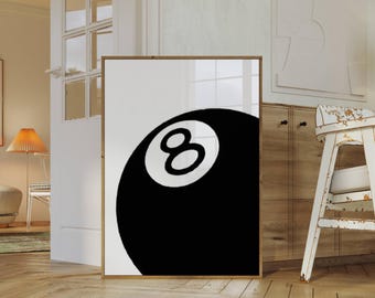 Retro Lucky 8 Ball Print, Pool Ball, Collage Wall Art, Game Room Print, Funky Vintage Print, Lucky Poster, Trendy Wall Art, 8 Ball Poster, image 1