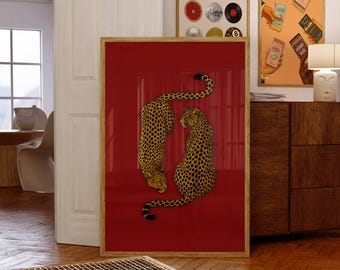 Leopard Wall Art Print, Vintage Cheetah Wall Art, Retro Y2K Aesthetic, Maximalist Leopard Print, Dopamine Decor for Bold Spaces, Retro Print, image 1