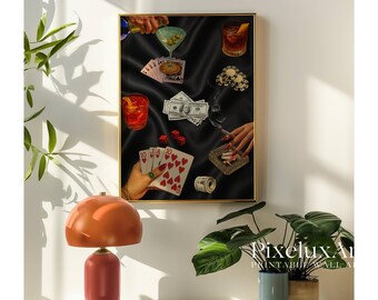 Vintage Playing Cards Wall Art, Retro Poker Night Print, Funky  Playing Cards Print, Retro Girly Trendy Poster, Cards & Drinks Poster, image 8