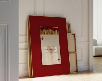 Retro Ace Of Hearts Matchbox Print, Red Matchbook Wall Art, Aesthetic Funky Wall Art, Retro Collage Apartment Decor, Preppy Girly Prints, image 5