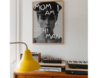 Trendy Collage Apartment Print, Mom I Am a Rich Man Black And White Y2k Fashion Print, Feminist Trendy Stylish  Aesthetic Art for Teen Room, image 5