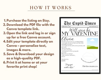 Valentines Day Newspaper Template, Will You Be My Poster, Cupid Post Newspaper for Valentines Day Gift, Grab the Kiss Canva DIY Newspaper, image 8