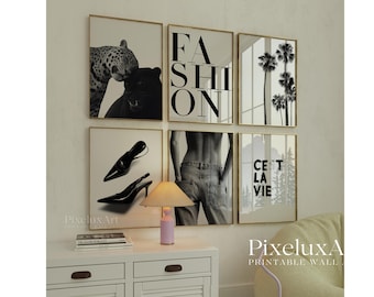 Stockholm Style Fashion Wall Art Set | Leopard Panther Poster Set of 6 | Modern Black and White Printable Gallery Wall Decor, image 1