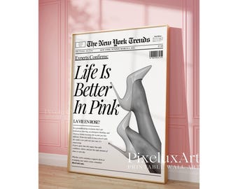 Set of 6 Trendy Newspaper Print – Girly Newspaper Poster, Decorative Newspaper Art Print, Black & White Newspaper Prints, Newspaper Wall Art, image 3